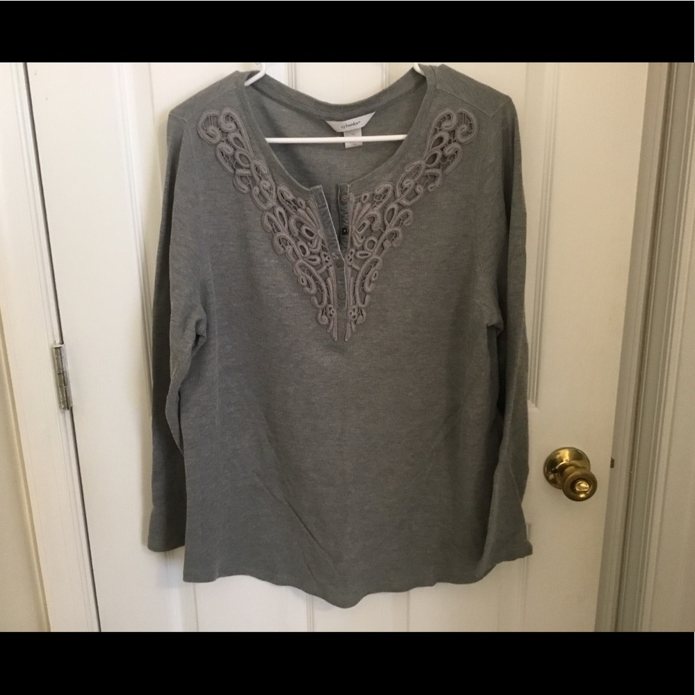 Gray Waffle Weave Lace Top